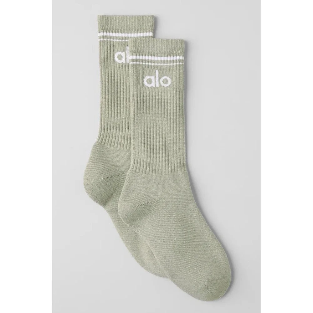 Alo Yoga Unisex Throwback Sock Limestone White Ribbed Crew A0357U Medium NEW